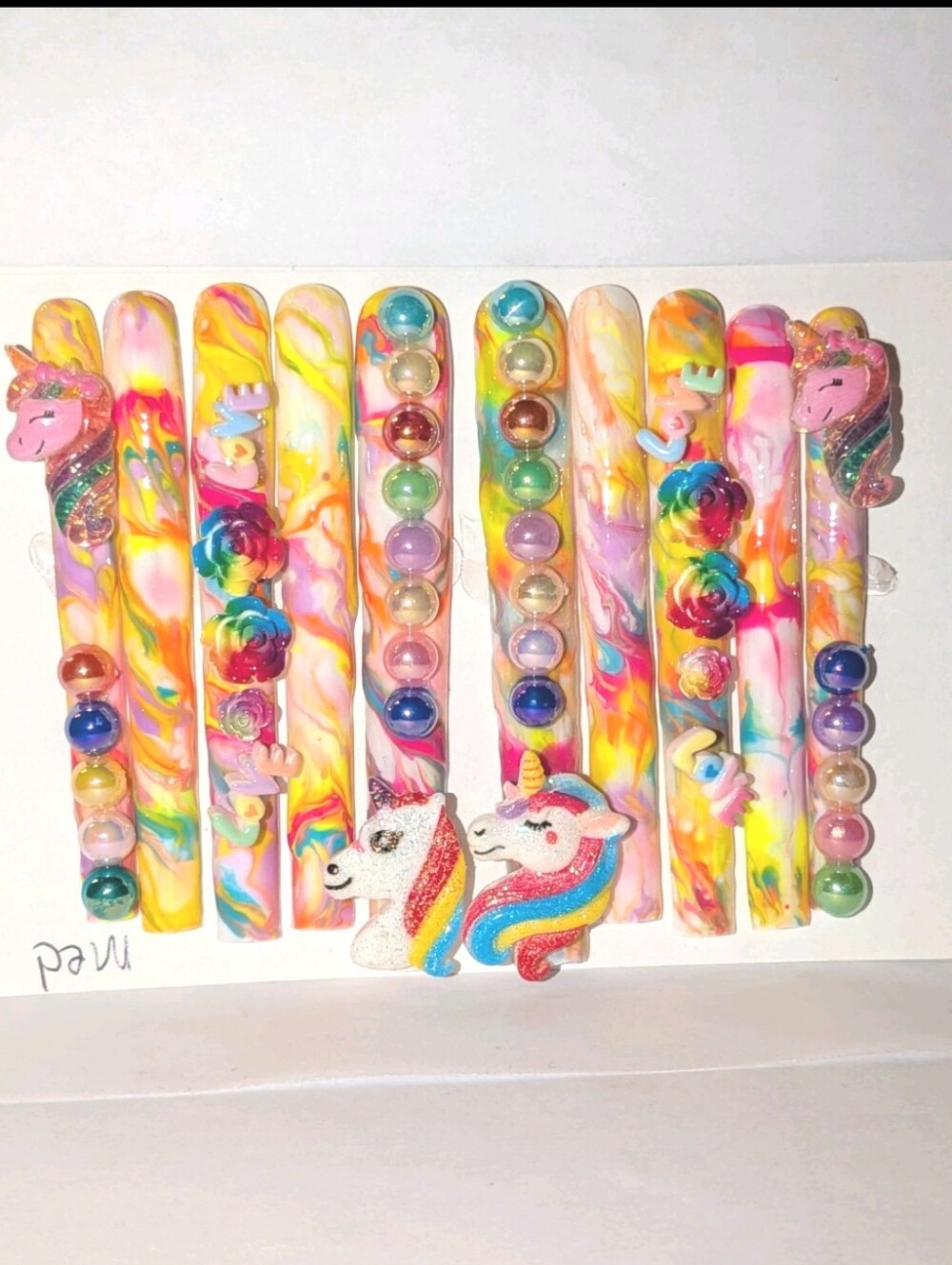 Hand Crafted Multicolor Unicorn 6Xl Press-On Nails with Rainbow Accents Sz Mediu - Picture 3 of 17